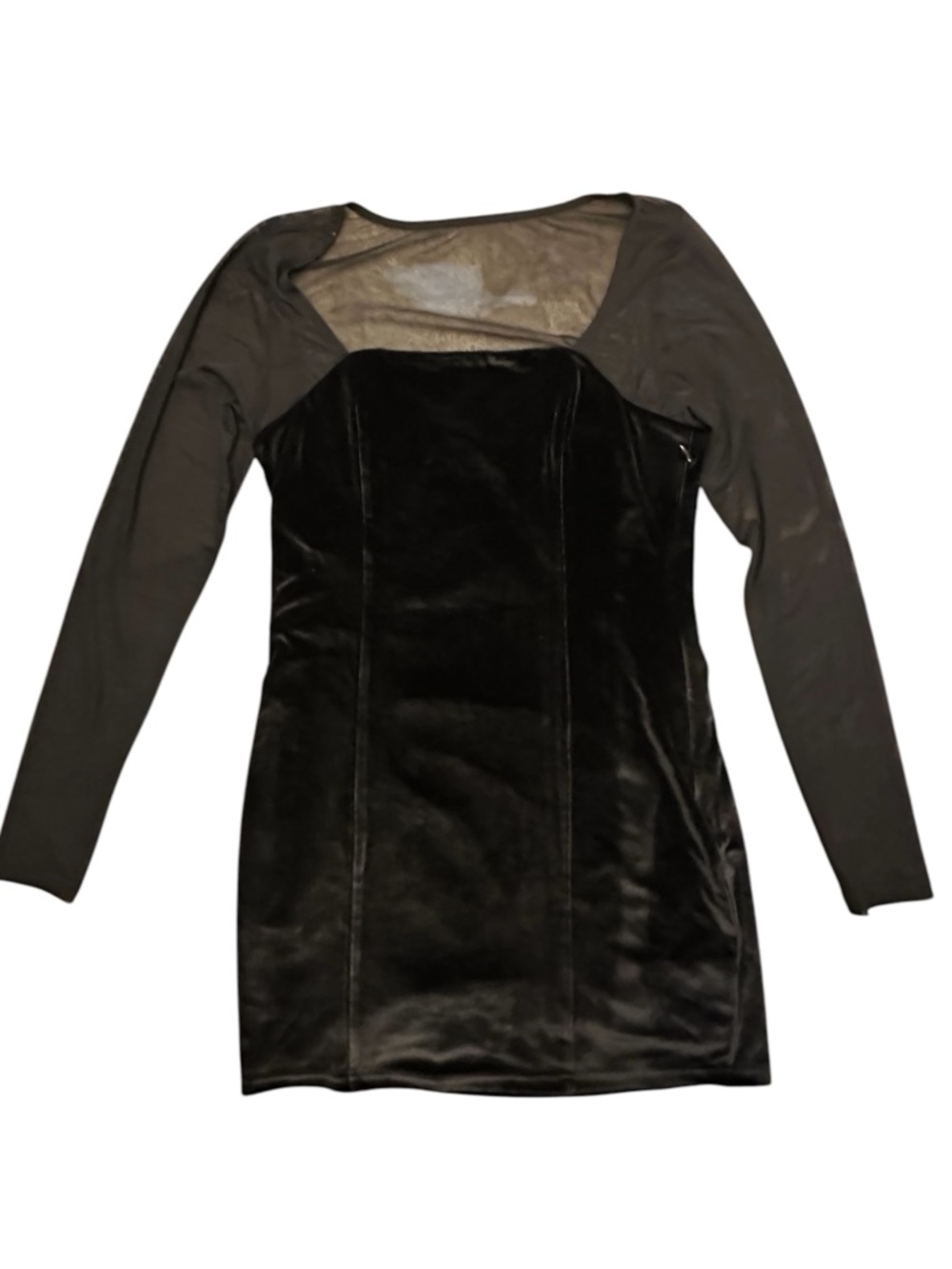 Lulus Black Velvet Mesh Sleeve Square Neck Dress Womens Small NWOT - Picture 3 of 10